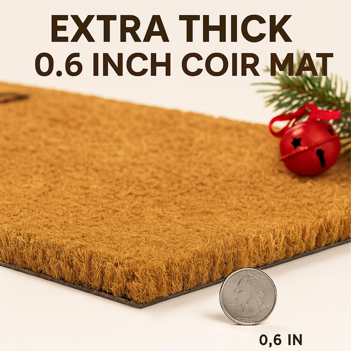 Christmas Door Mat Set 2-Piece, 17"x30" Coir Welcome Mat with Green Tree Pattern and 28"x43" Red Black White Check Rug, Layered Front Porch Combo for Holiday Entryway Outdoor Decor