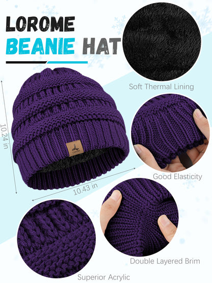 LOROME Winter Beanie Hat Scarf Gloves, Warm Fleece Knit Winter Hats Touch Screen Gloves Neck Scarf Set Winter Gifts for Women Men