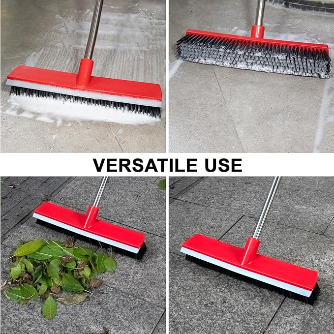 15.7 Inch Floor Scrub Brush Removable Stainless Steel Handle 2 in 1 Scrape