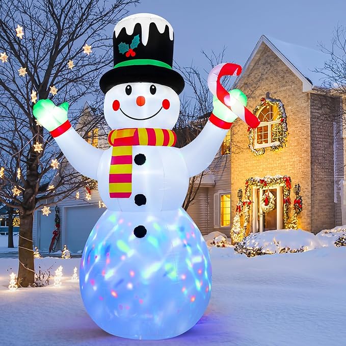 FRAMICS 7 FT Christmas Inflatable Outdoor Decoration,Snowman Christmas Inflatable Blow Up Christmas Decorations Outdoor with Built-in Colorful Rotating LEDs for Holiday Indoor Outdoor Garden