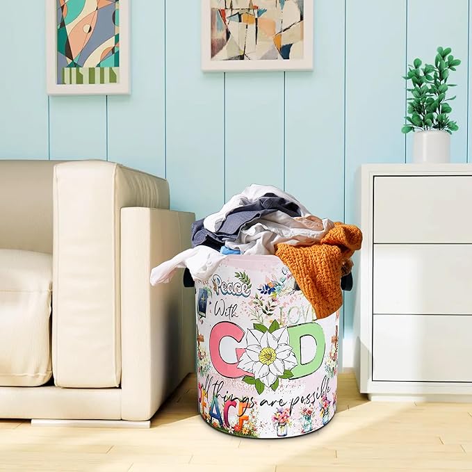 Christian Peace Laundry Basket God Bible Verse Oxford Cloth Laundry Hamper