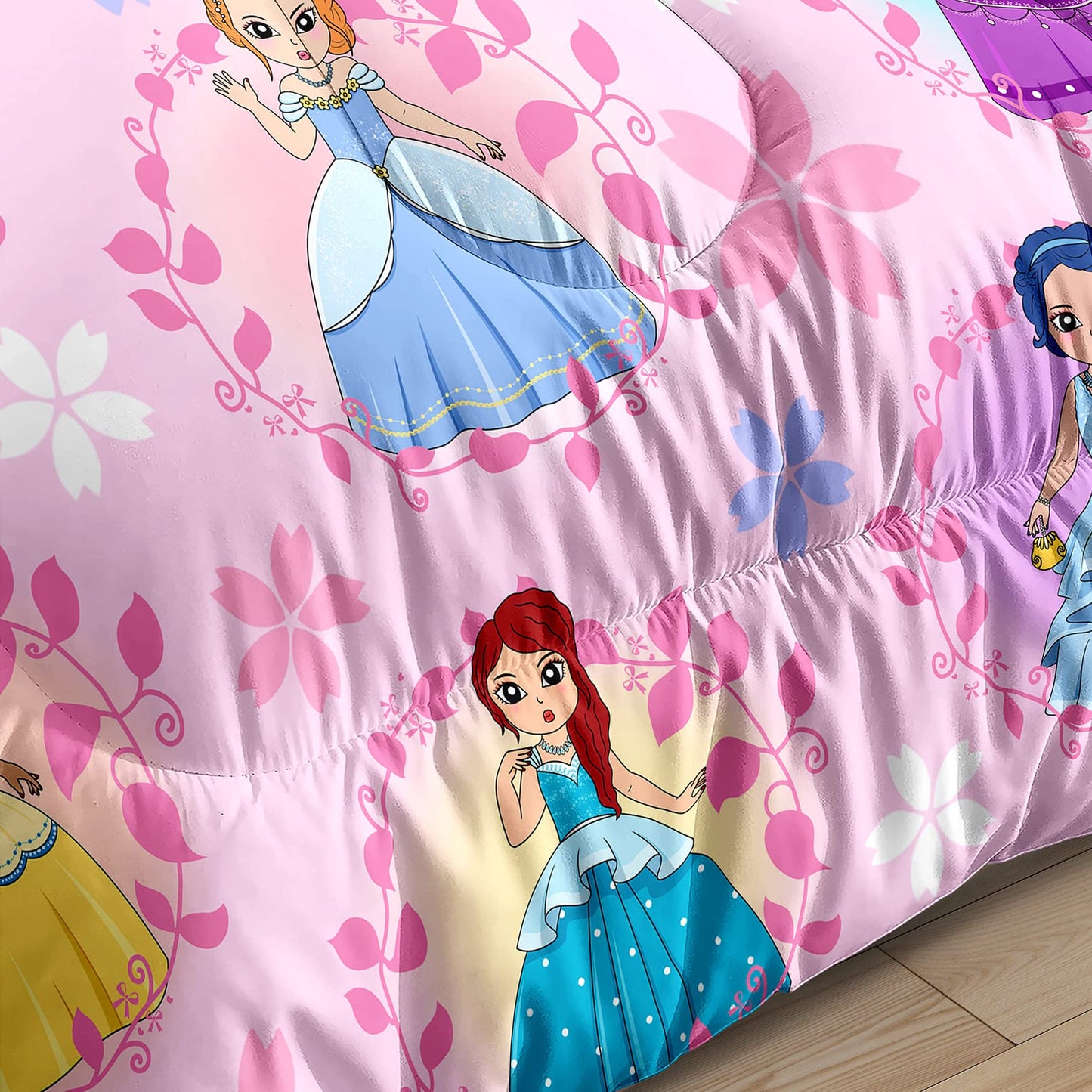 FJKJHKGJ Princess Comforter Sets Twin for Girls, Cute Princess Bedding Comforter Sets, Pink Twin Size Comforter Set for Girls Kids Twin Bedding Set with 1 Pillowcase