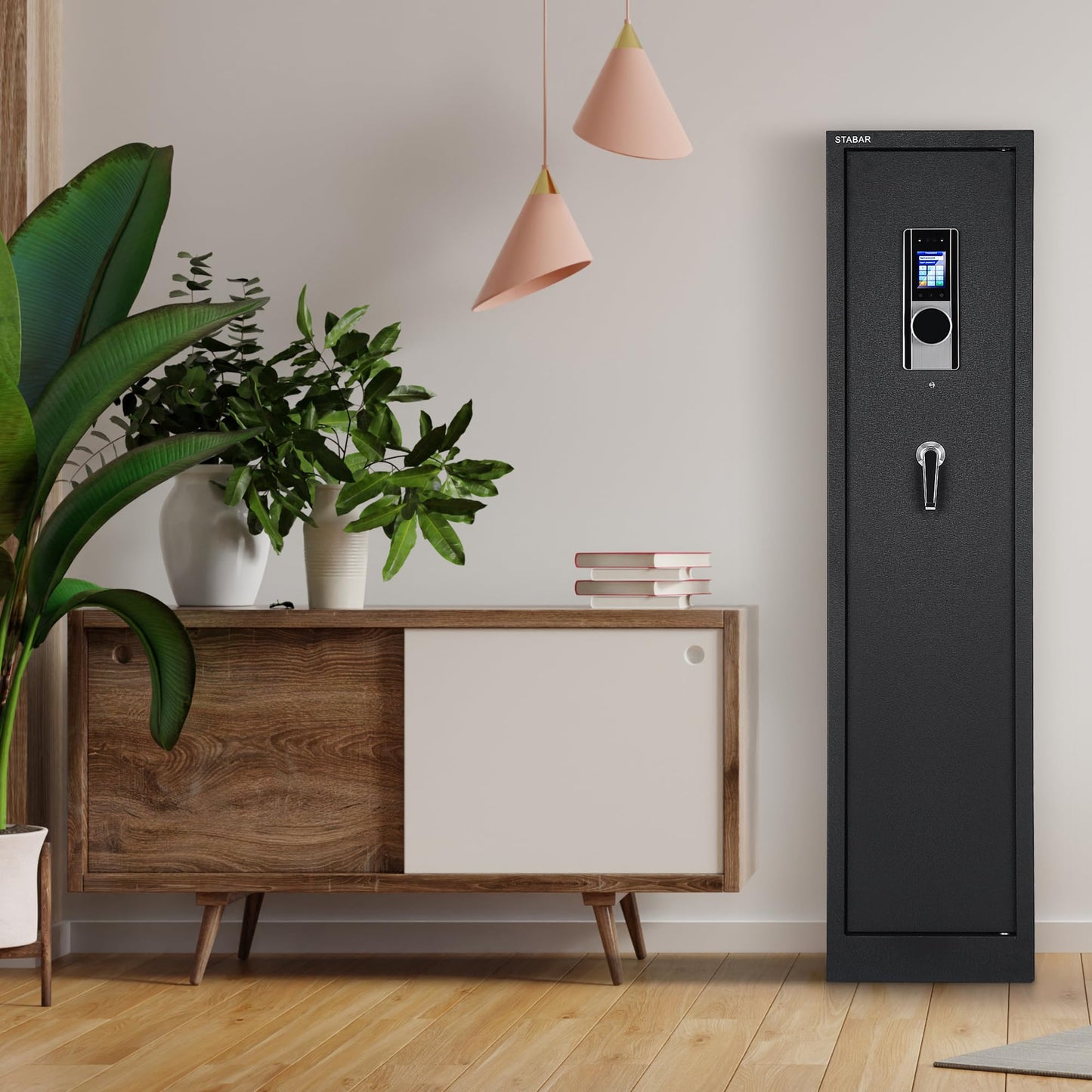 STABAR Gun Safe Biometric Rifle Gun Safe Box with Facial Recognition Handgun Pockets and Built-in Lockable Box, and Silent Mode
