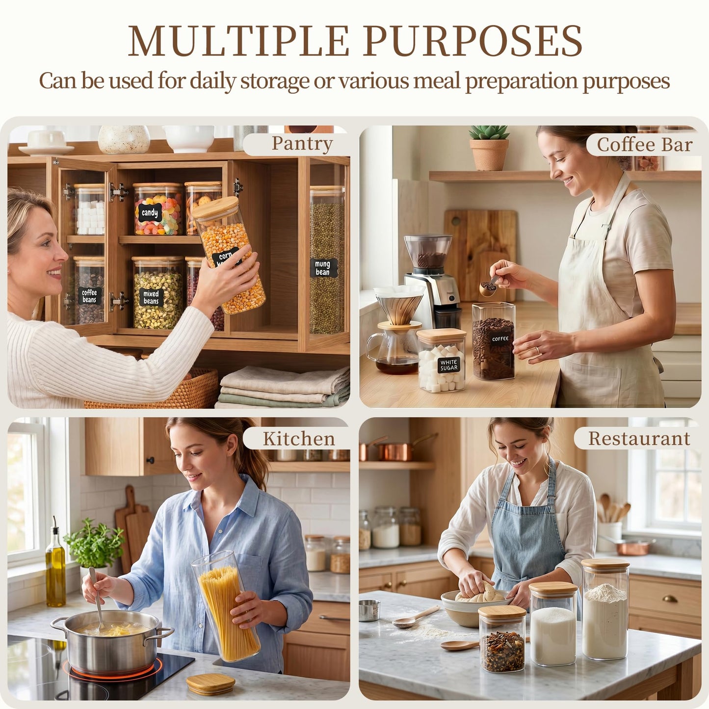 SENTVEND 73 Oz Glass Storage Jars with Bamboo Lids - 3 Pack Clear Glass Canisters Square Airtight Stackable Ideal for Pantry Storage Containers Great for Storing Oats Coffee Beans Pasta Flour Rice etc