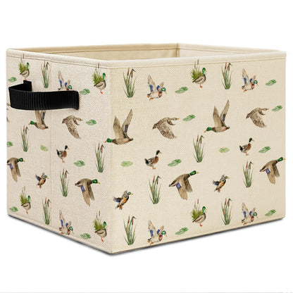 Elefeltclave Mallard Duck Nursery Storage Bins, Farmhouse Wild Green Head Ducks Hunting Collapsible Storage Basket Organizer for Kids Bedroom Bathroom Clothes Toys Books,Toybox for Girls