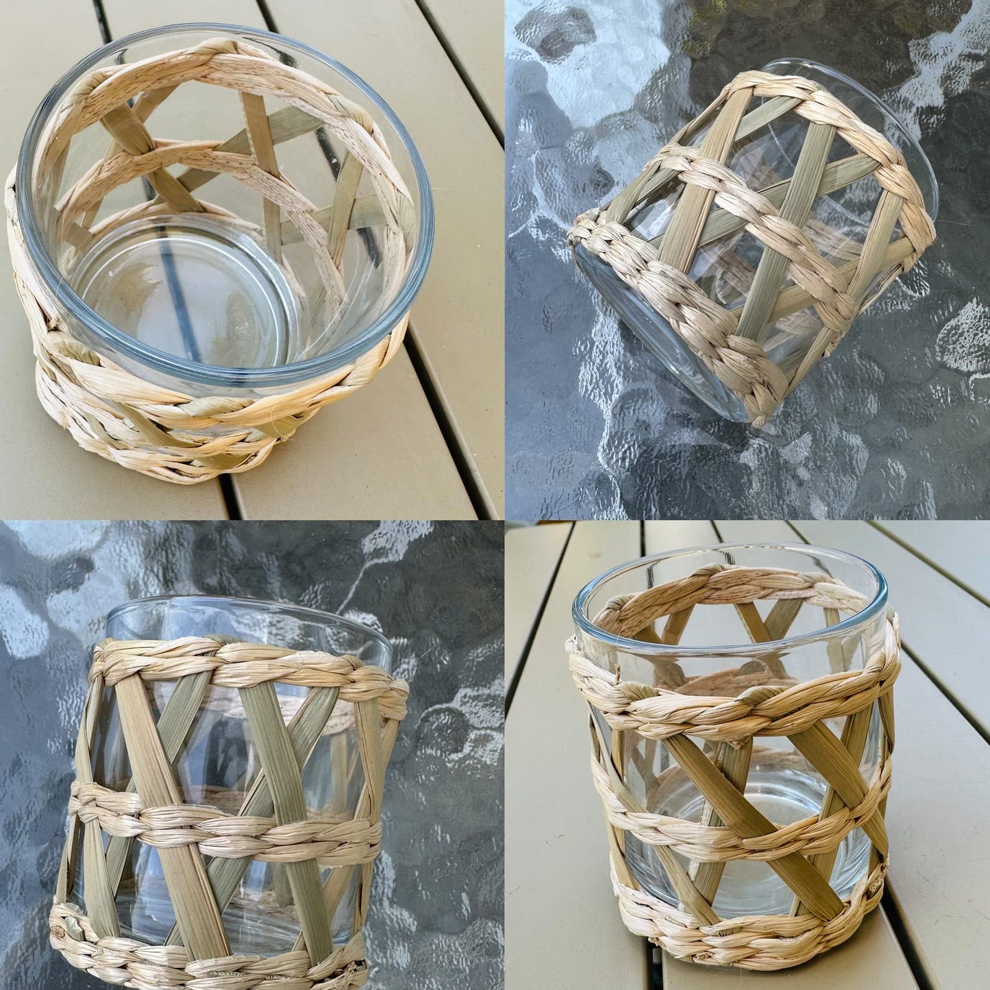 Rattan Woven Tea Light Candle Holder Set of 2 - Natural Seagrass Hand Woven Votive Tealight Candle Holder, Decorative Coastal Boho Beach House Votive Tealight Candle Holder for Dining Table Kitchen