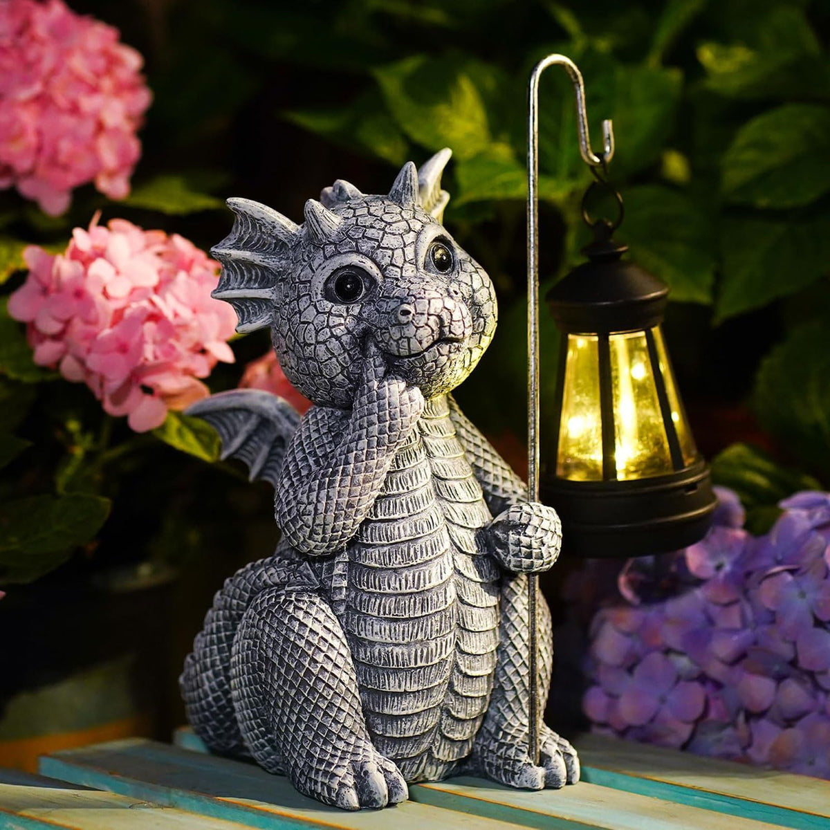 Qeeman Solar Dragon for Garden Decor: Weatherproof Resin Statues
