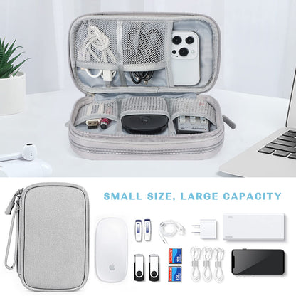 FYY Travel Cable Organiser Bag, Double-Layer Electronics Accessories Organiser Bag, Travel Essentials Universal Carry Travel Bag for Cables, Power Bank, USB Drive, Charger, Hard Disk M-Grey