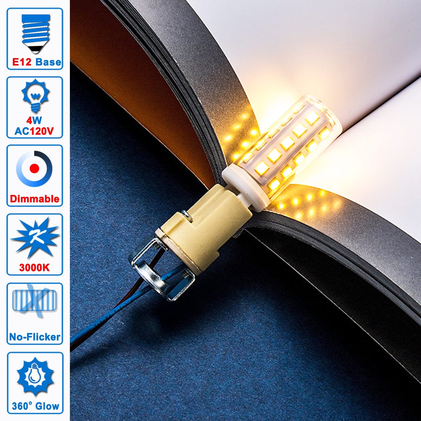 Ziomitus Dimmable E12 C7 Candelabra Led Light Bulbs 4W, Kx-2000 25W-40 Watt Halogen Equivalent, 3000k Warm White T6 Small Base 120V E12 Led Bulbs for Ceiling Fan Light Salt Lamp,450 lm(5Pack)