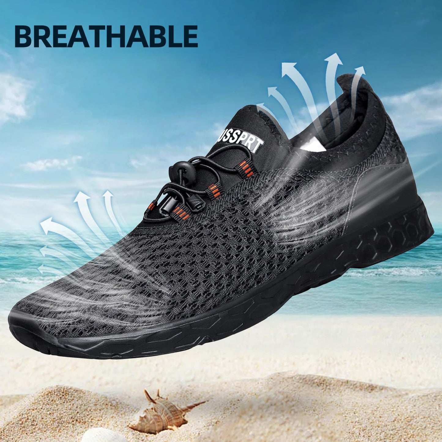 DOUSSPRT Men's Water Shoes Quick Drying Sports Aqua Shoes AllBlack Size 7