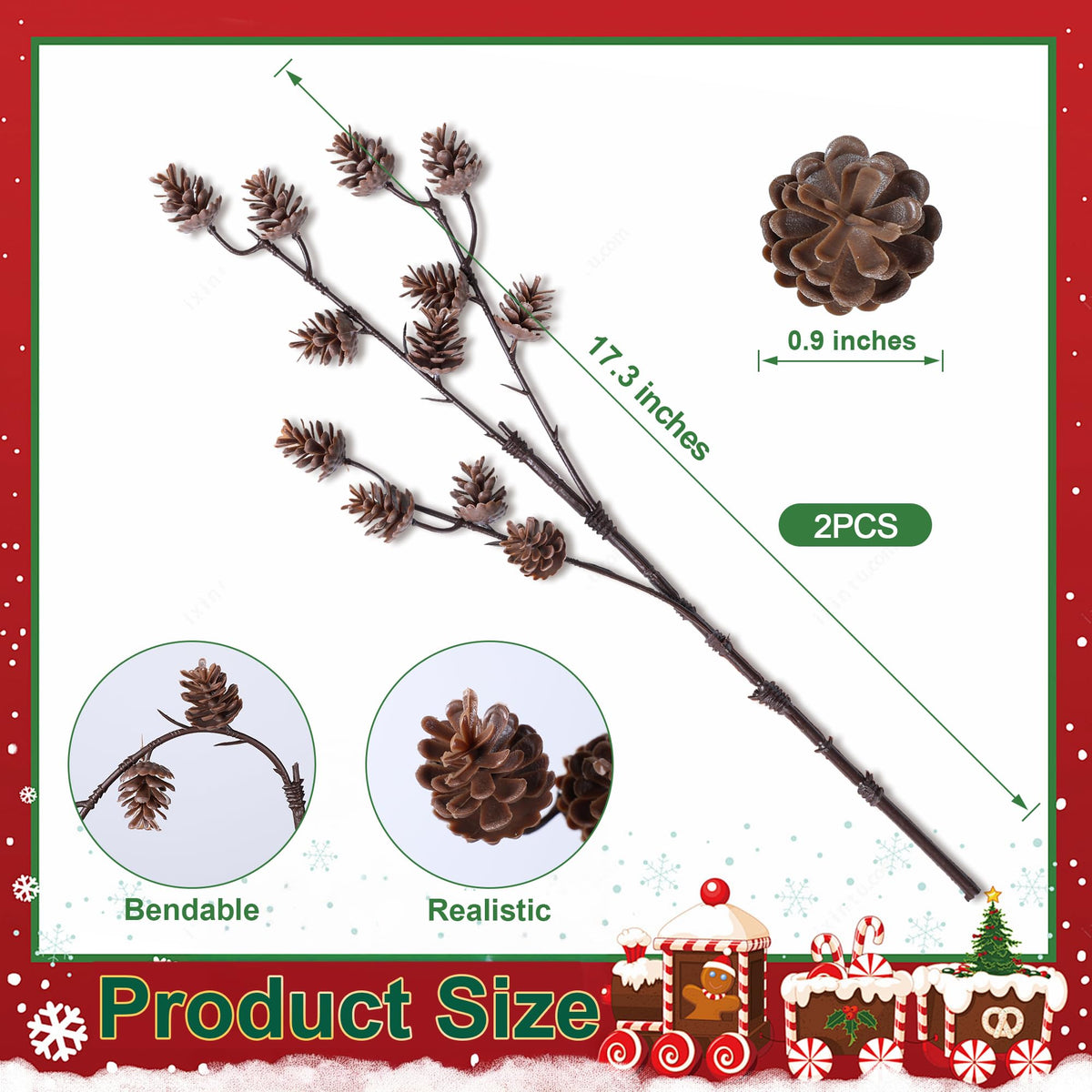 HyeFlora 14 PCS Christmas Norfolk Pine Stems with Small Pine Cones Branches, 19 In Real Touch Artificial DIY Greenery Pine Needles Picks,Xmas Faux Cedar Pine Branche for Vase Indoor Outdoor Home Décor