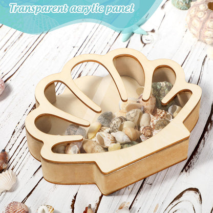 Xylolfsty Seashell Display Box Wooden Seashell Holder with Acrylic Panel Storage Box for Shells Sea Glass Small Starfish Shark Tooth Seashell Collection Home Decor Birthday Present