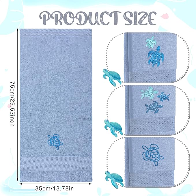 3 Pack Sea Turtle Coastal Hand Towels