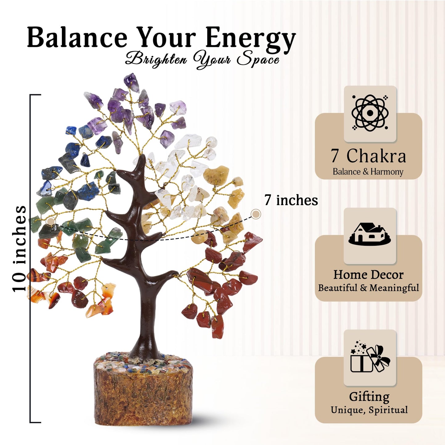 YATSKIA 7 Chakra Tree of Life, Gemstone Tree, Birthday Gifts for Women, Crystal Home Decor, Healing Crystals Room Decor, Ornaments for Living Room, Crystal Gifts for Women, Good Luck Gifts
