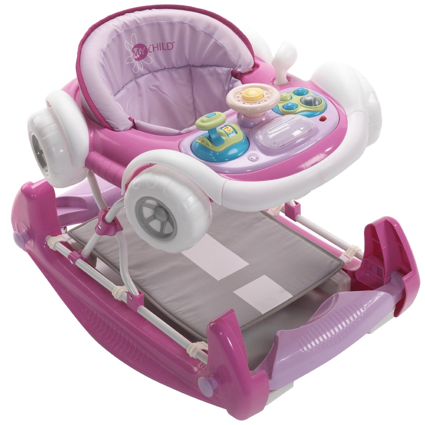 MyChild Coupe 2-in-1 Baby Walker Pink - Activity Centre Baby Walker - Easy compact fold Frame for Storage - 6 Months + Anti Fall Blocks for Extra Safety and 3 Height Adjustment