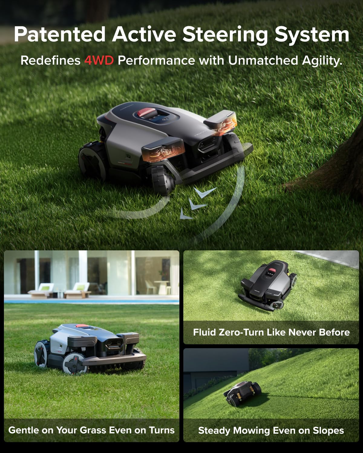 roborock RockMow X130H Robot Lawn Mower, Wire-Free 4WD Robotic Lawn Mower with Full-Band RTK + Quad-Vision Navigation, Auto Mapping, Multi-Sensor AI Obstacle Avoidance, 80% Slope, Covers Up to 1 Acre