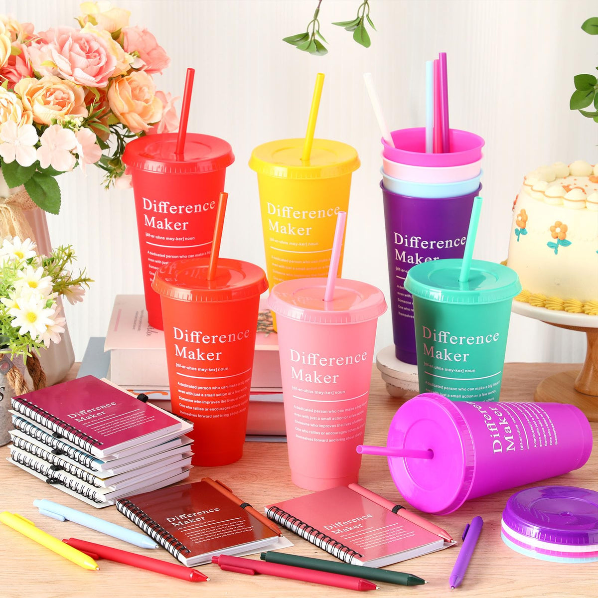 Marspark 10 Sets Difference Maker Gifts for Women Men, Employee Appreciation Gifts Bulk Inspirational Thank You Cup Motivational Notebooks with Pen for Team Teacher Coworker Office (Colorful)