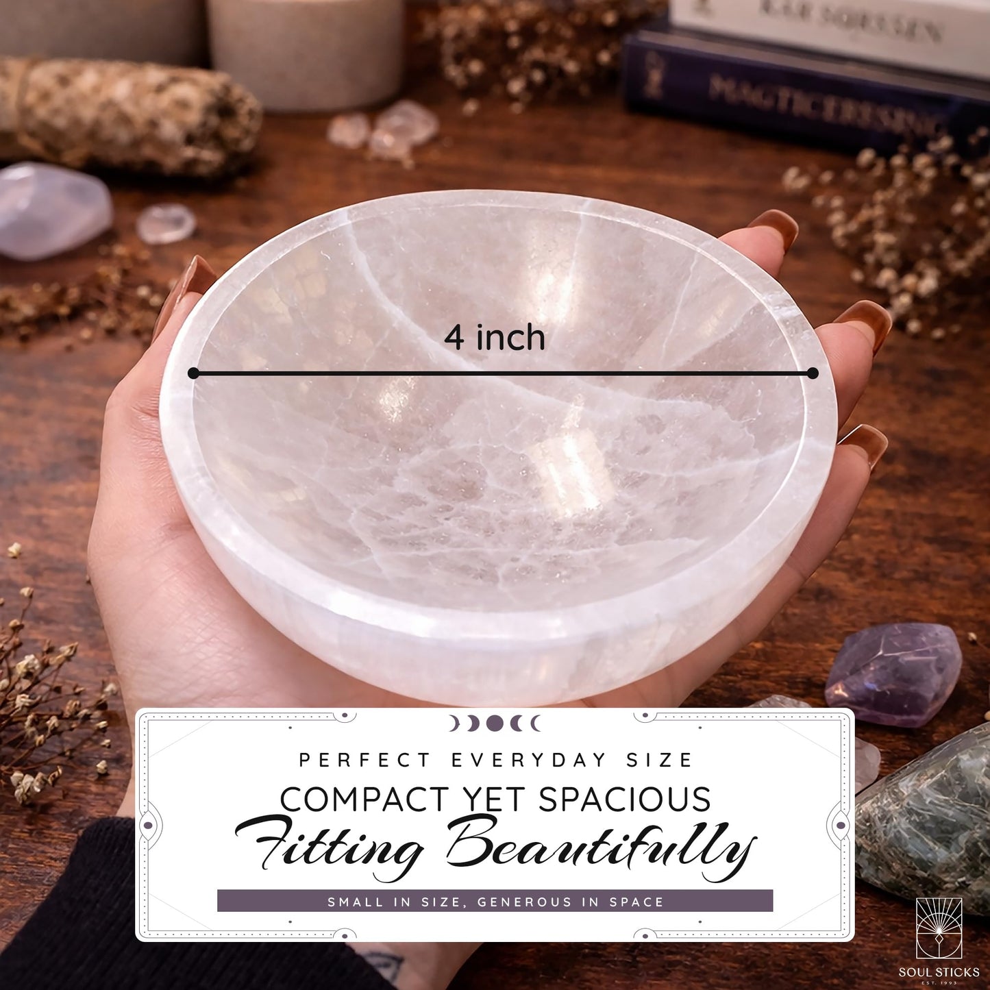 Soul Sticks Selenite Crystal Bowls for Smudging, Healing, Recharging Crystals | Pure Selenite Smudge Bowl & Crystal Charging Station Ethically Sourced in Morocco (4 Inch (Pack of 1)