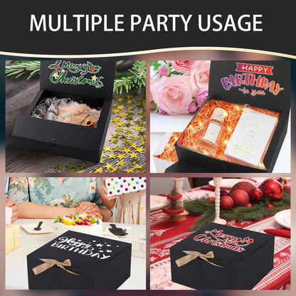 LWYMX 12 PCS Black Gift Boxes with Lids，9.8x7.8x3.9, Bridesmaid Proposal Box with Ribbon, Gift Boxes for Wedding, Christmas, Valentine's Day,Birthday,Baby Shower and the other Parties