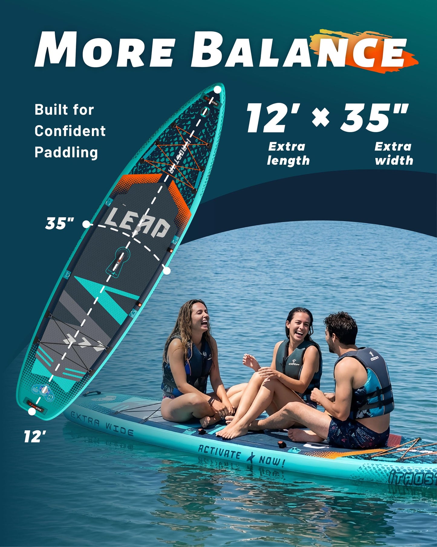 iTAOSTAR Lead 12' × 35" Inflatable Stand Up Paddle Board with Seat, Extra Wide SUP Board with 5 Fins Stable Design for Youth, All Skill Levels, Lakes, Oceans & Fishing
