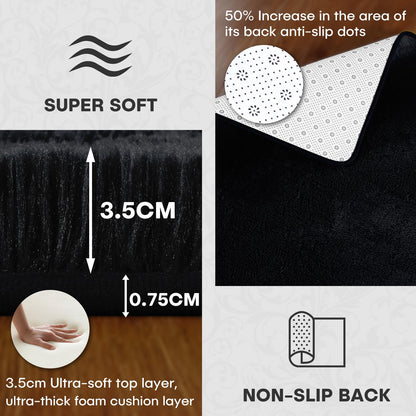XSIVOD Black Rugs for Living Room, Ultra Soft Bedroom Rug, Plush Floor Carpet, Luxury Fluffy Shag Lounge Carpet for Nursery, Kids Baby Room, 80x160cm