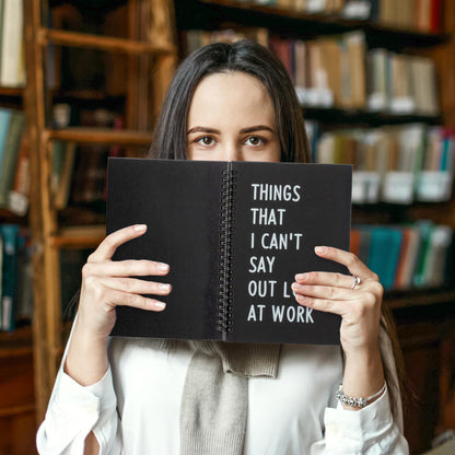 GioXtra Funny Office Notebook - 2Pcs SOLVE THINGS Humorous Work Quote A5 Spiral Notebook Black Hardcover Diary Notepad for Office Coworker White Elephant Gift College Student Gag Gift Birthday Favor