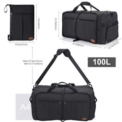 Urtala Travel Bag for Men & Women, 100L Foldable Duffel Bag Holdall Tote Carry on Luggage Weekend Overnight Bag with Shoe Compartment & Shoulder Strap, Lightweight Waterproof
