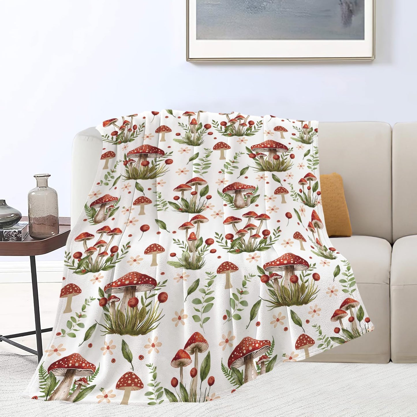 Mushrooms Blanket Mushrooms Throw Blanket Stuff Decor Merch Cozy Flannel Soft Warm Plush Lightweight Bedding Gifts for Girl Woman Sofa Bedding Couch 60"X50"