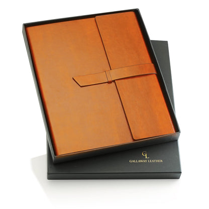 GALLAWAY LEATHER Desk Pad Large and Padfolio (Amber Brown) Bundle - Brown