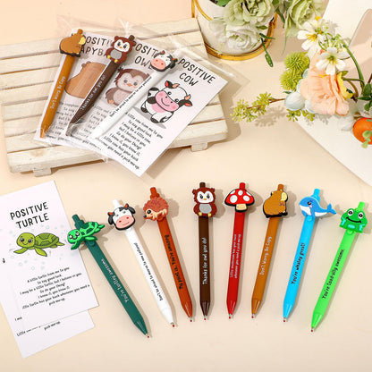 Landical 16 Set Positive Animal Pens Graduation Gift Bulk Cute Funny Pen with Inspirational Card Employee Appreciation Gift for Office Coworker Staff Nurse Teacher Student Classroom