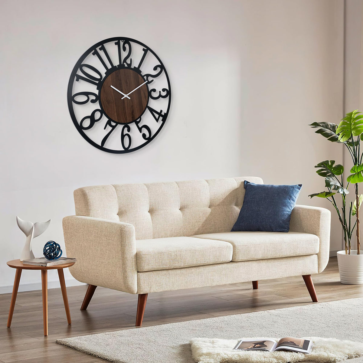 LEIKE Large Wall Clock 32'' Lighted Rustic Wood Clock with Remote Timer, Silent Battery Operated Modern Oversized Wall Clock for Living Room, Bedroom, Farmhouse, Home Decor, Large Number Display