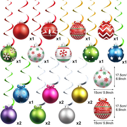 50 Pcs Christmas Foil Hanging Decorations Set Swirl Xmas Holiday Light Bulb Ball Hanging Swirls Ceiling Decorations for Indoor Outdoor Xmas Holiday Party Supplies