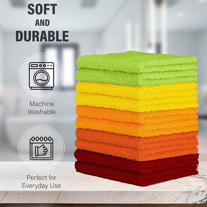 DecorRack 10 Pack 100% Cotton Wash Cloth, Luxurious Soft, 12 x 12 inch Ultra