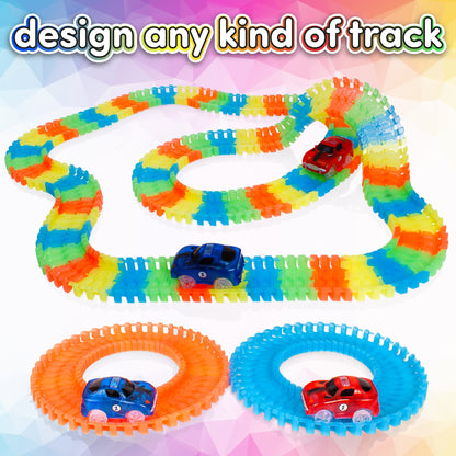Create-A-Track Car Track Set - Race Track Toy With 220 Track Pieces & 2 Light Up Cars - Glow Tracks Racing Set For Boys or Girls