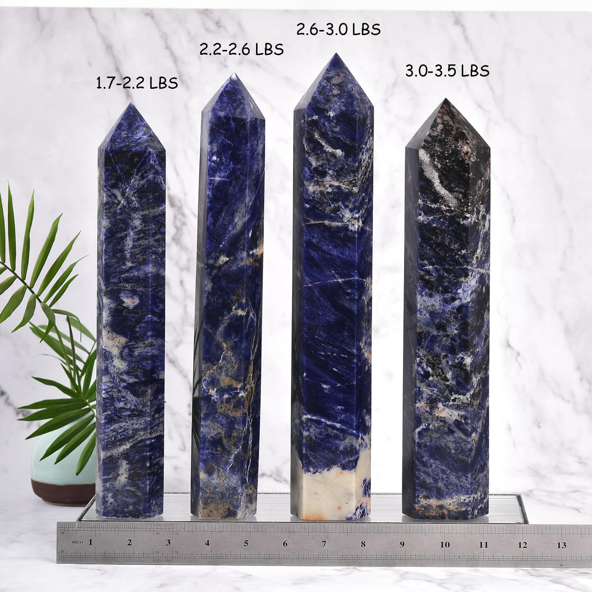 JIC Gem Large Blue Sodalite Obelisk Tower Points Healing Crystal Wand 6 Faceted Blue Quartz Crystals Tower Wand Home Decor Reiki Healing 2.6-3.0 Lbs