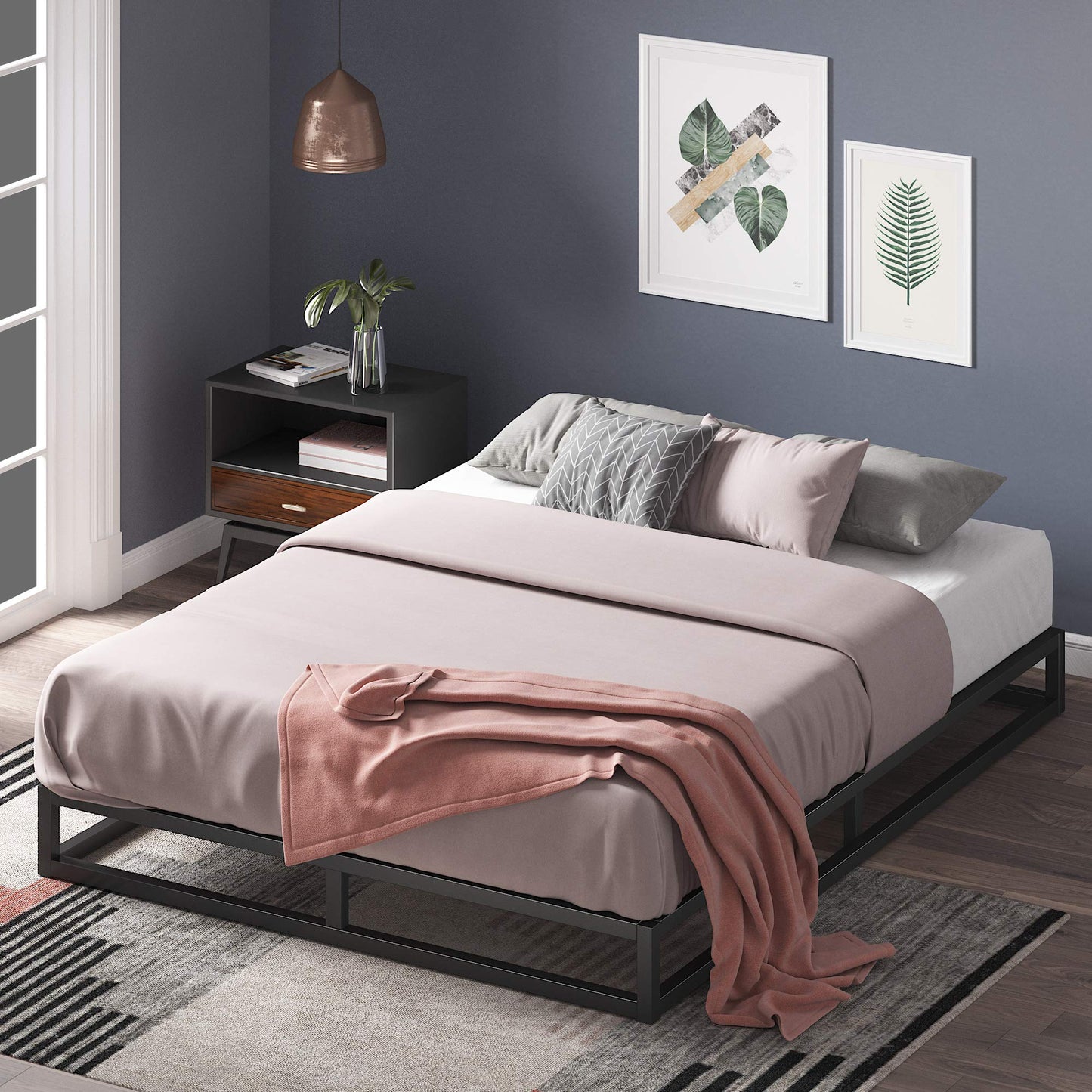 ZINUS Joseph 6 inch Metal Platform Bed Frame, Mattress Foundation, Wood Slat Support, No Box Spring Needed, Sturdy Steel Structure, Queen