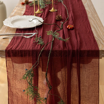 Keketoarrange Burgundy Christmas Table Runner Decor Red Cheesecloth Gauze 120 Inch 10 FT Rustic Boho Cheese Cloth Runner for Wedding Baby Bridal Shower Party Long Sheer Home Christmas Decorations
