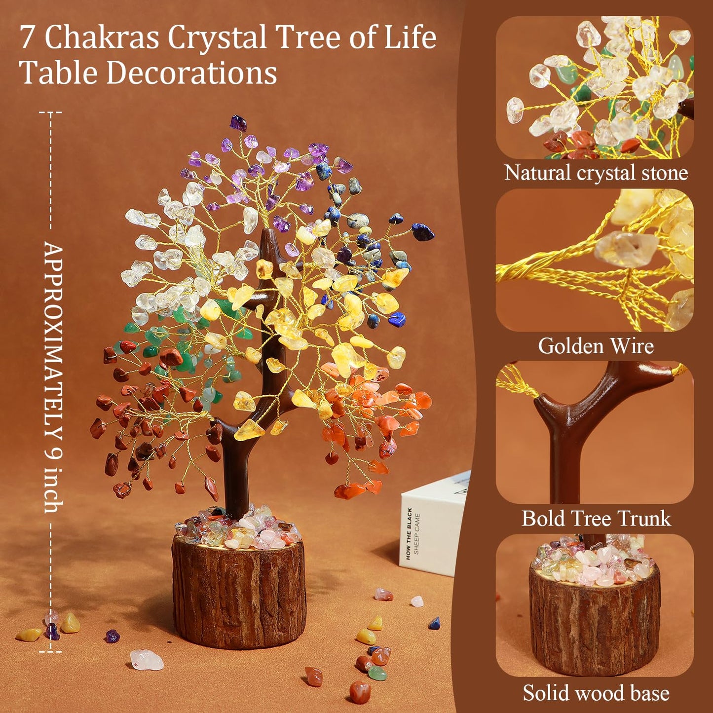 Handcrafted 7 Chakra Healing Crystal Tree of Life for Yoga, Meditation, Home Décor, Office Desk Decor, Living Room Decor, Crystal Bonsai Tree for Stress Relief, Birthday Gifts for Wife, Women, Mom