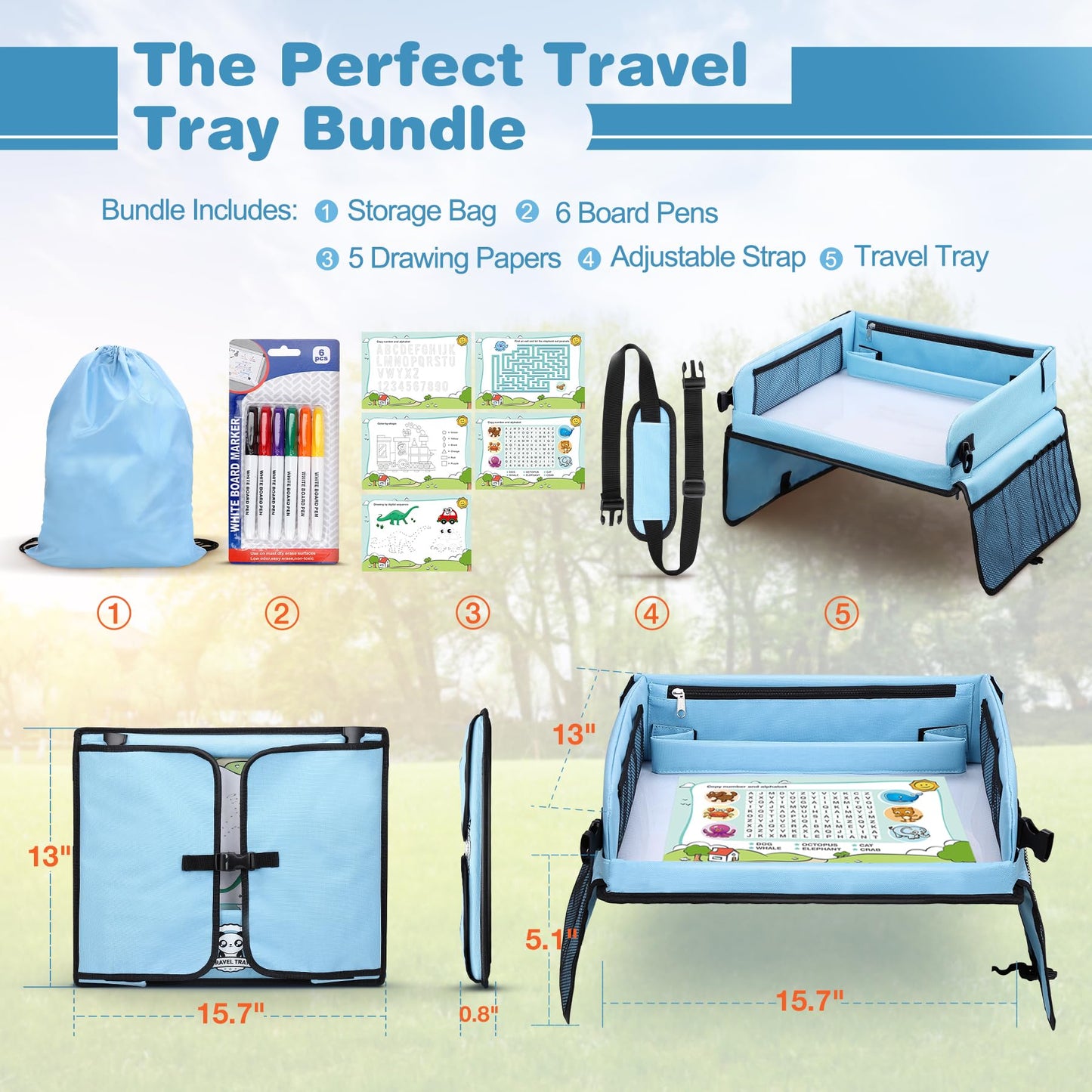COOLJOY Travel Tray Kids Travel Tray,Kids Travel Essentials,Travel Toys-Play Tray with Transparent Erasable Surface,Lots of Storage Space,Multifunctional Activity Tray,Lap Tray for Kids Boys Girls 3+