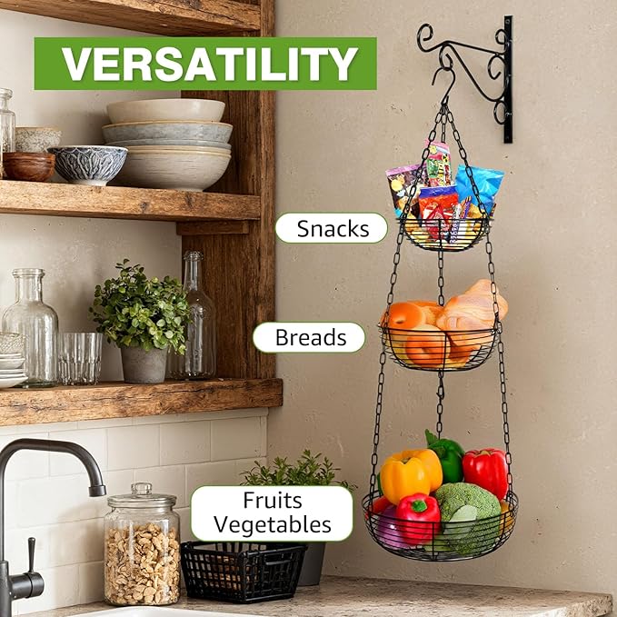 HULISEN 3 Tier Hanging Fruit Basket