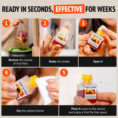 Super Ninja Fruit Fly Trap - 4 pack, Highly Effective Fruit Fly Killer for Home & Kitchen, Up to 3 Weeks of Performance per Bottle, Child & Pet Friendly