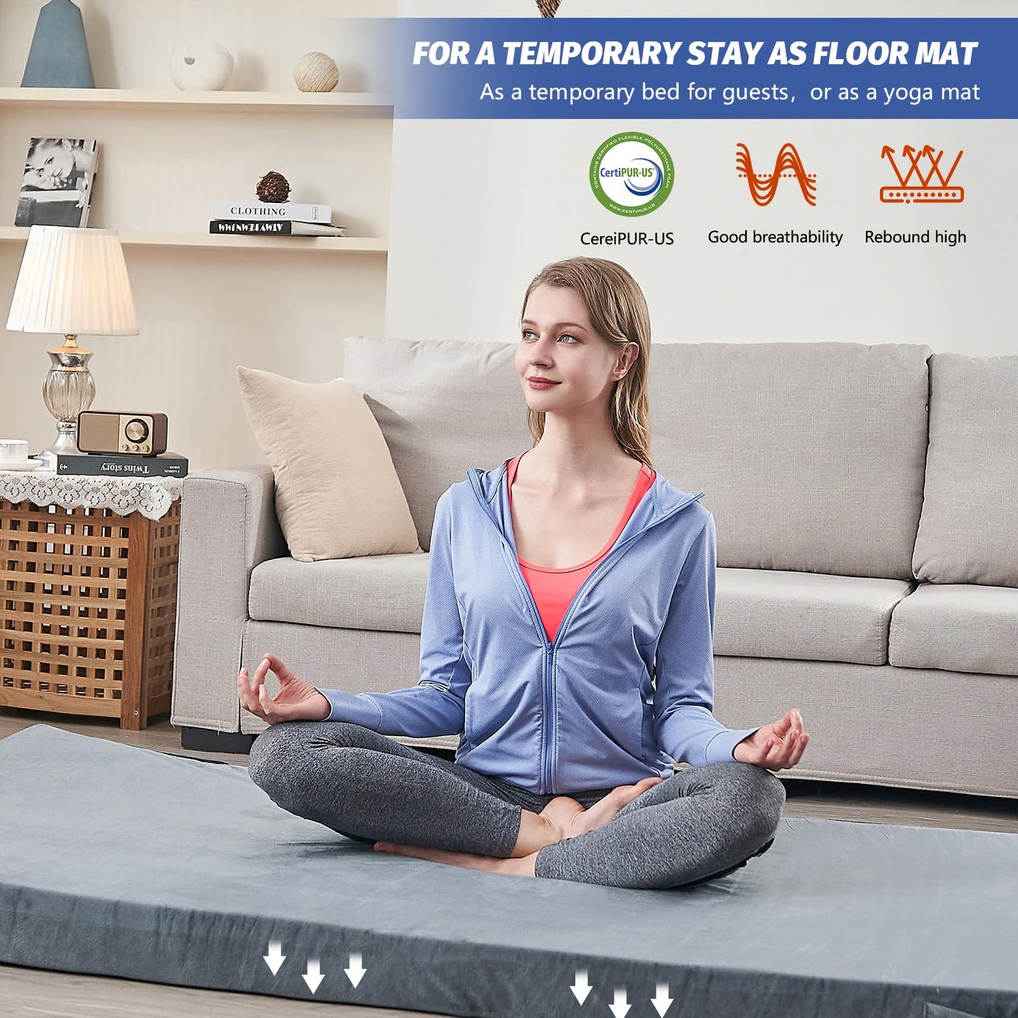 CYMULA Camping Mattress Pad Sleeping Mat, Portable Roll Up Mattress for Adults Camping, Bed Pads for Sleeping, Guest Beding for Sleepover Car Bed with Travel Bag
