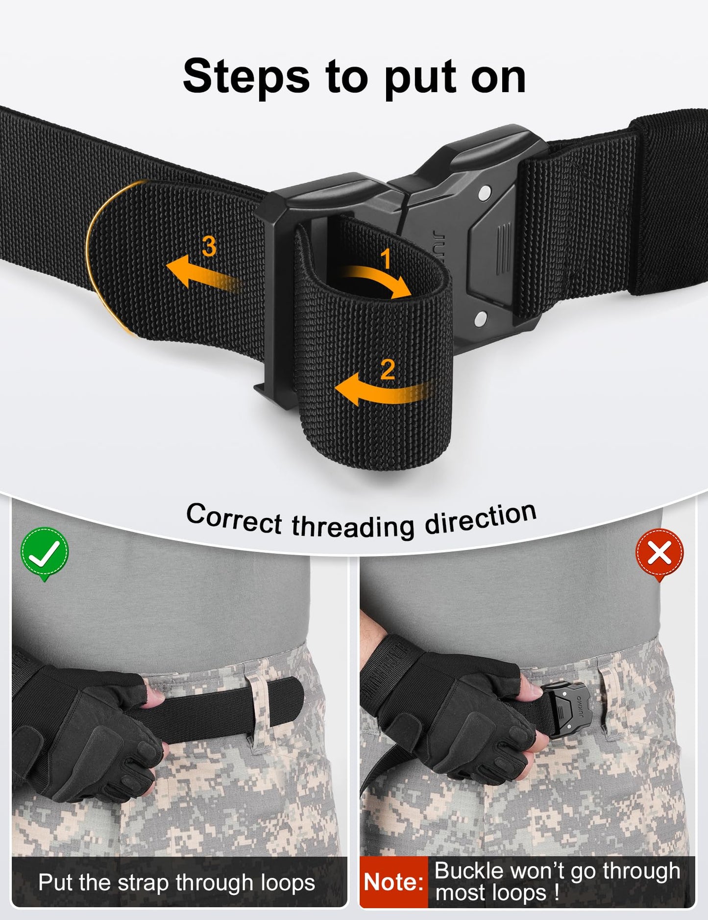 JUKMO Quick Release Tactical Belt, Military Work 1.5" Nylon Web Hiking Belt with Heavy Duty Seatbelt Buckle (Medium-for Waist 36"-42" (Length 49"), Black)