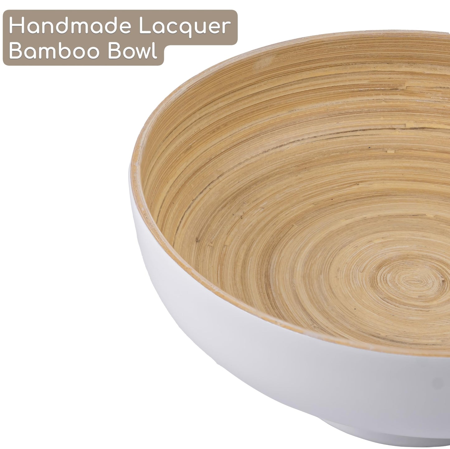 PEMAR 10" Lacquer Bamboo Fruit Bowl for Kitchen Counter, Handmade Large Decorative Pedestal Bowl for Entryway Table Home Decor, Key Bread Candy Snacks Organizer (White Cream)