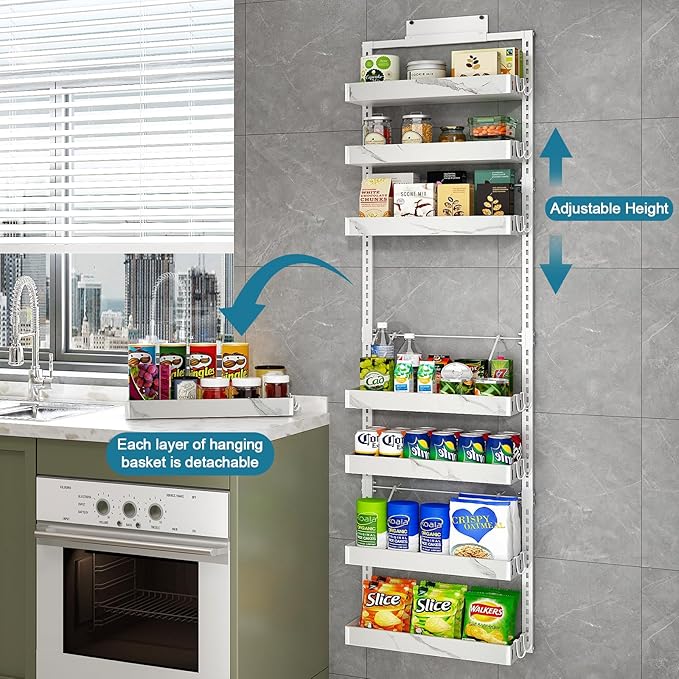 bukfen Over the Door Pantry Organizer, 8-Tier Adjustable Basket Kitchen Pantry