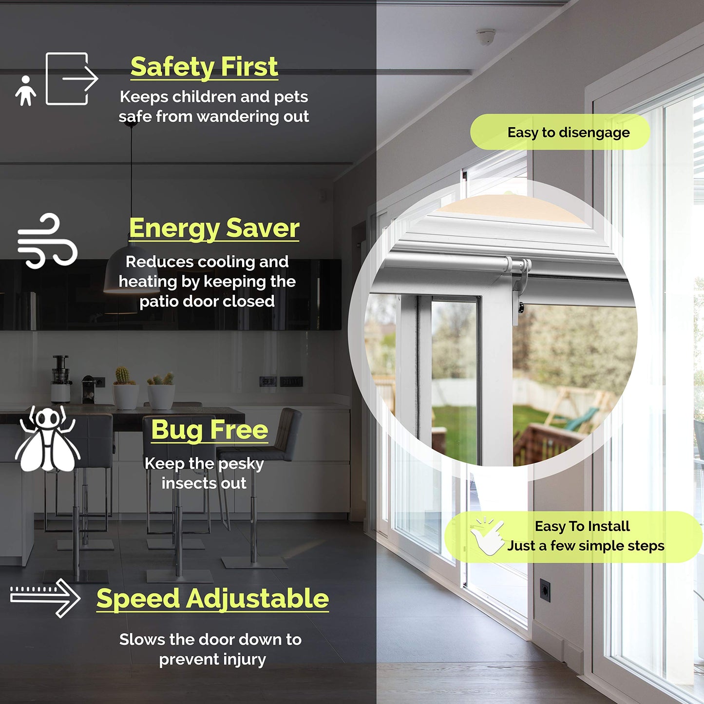 Slideback- Self Closing Sliding Patio Door Closer (Heavy Duty) for 5-6 ft Doors