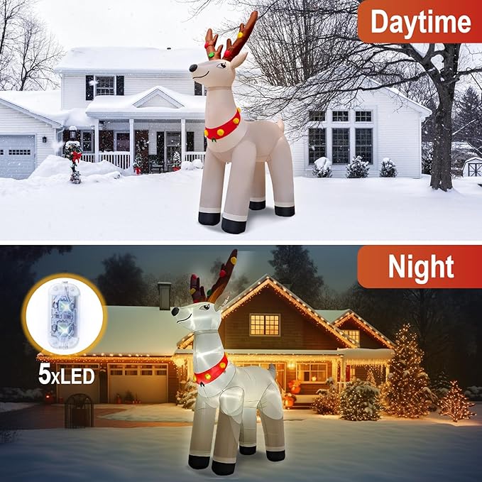 14.3FT Giant Christmas Inflatable Reindeer, Christmas Blow Up Reindeer Xmas Elk Inflatable Built-in Bright LEDs for Christmas Inflatables Outdoor Decoration Xmas Eve Party Yard Lawn Decor