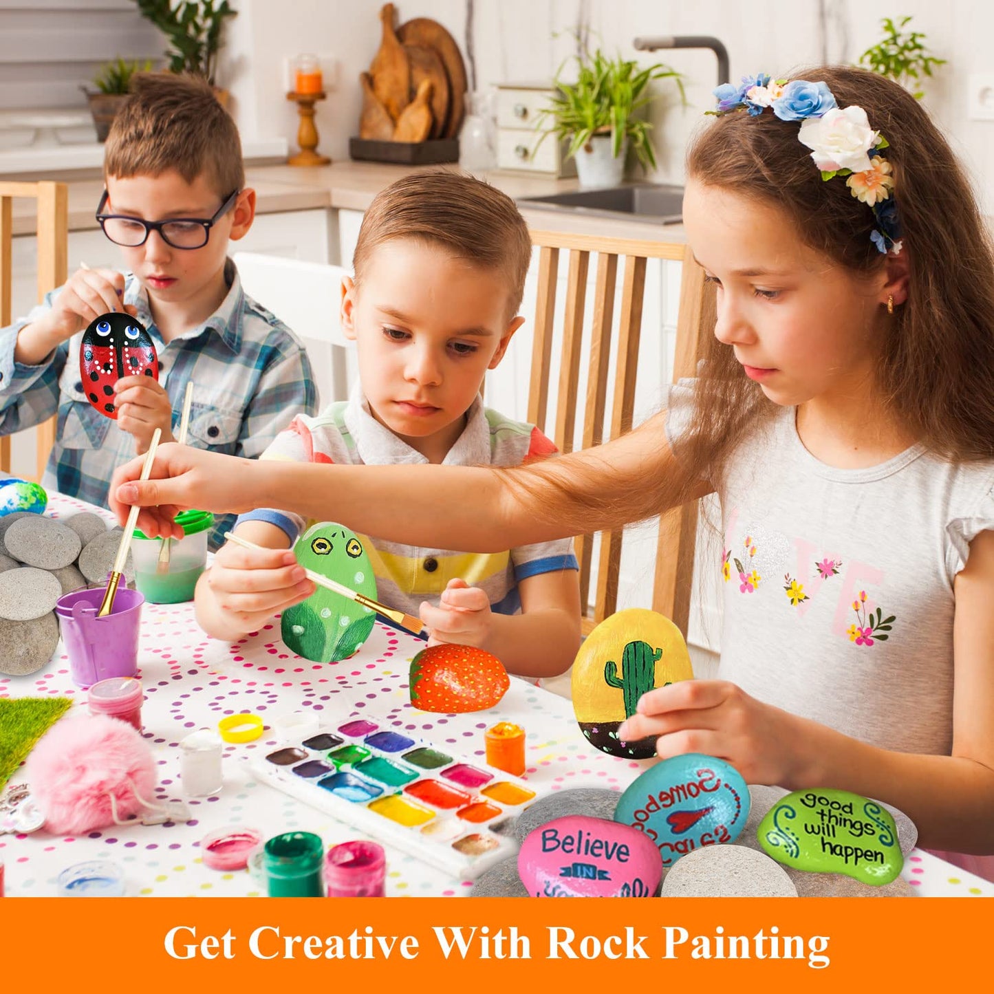 12PCS Large Rocks for Painting, River Rock Painting Stones Smooth Flat Rocks with 12PCS Paint Brushes for Paintings, Natural Rock to Paint for Arts DIY Crafts (3.5-4.8inch)