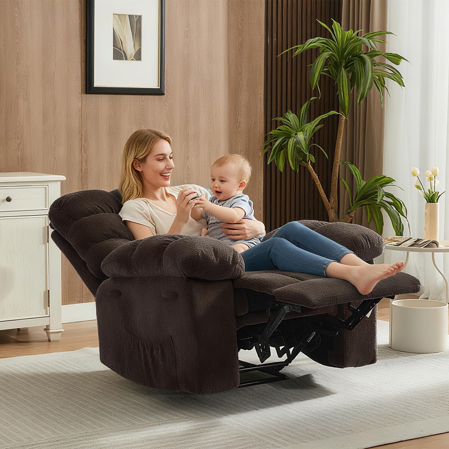 Massage & Heating Recliner Chair for Adults, 150° Manual Oversized Recliner with Extra Wide Plush Seat, Overstuffed Comfortable Single Sofa for Living Room Bedroom Home Theater for Relaxation