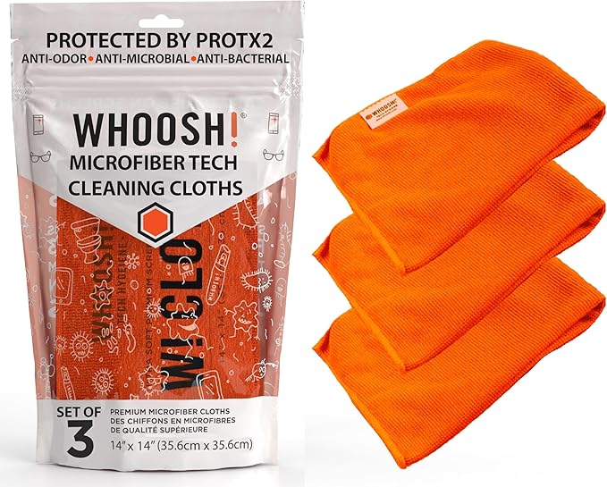 WHOOSH! Microfiber Cleaning Cloth, 3 Pack, Glasses and Screen Cleaning Cloth